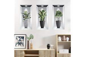 WOFEU 3Pcs Plant Wall Stickers,3D Green Potted Plant Waterproof Wall Art Stickers,3D Plant Wall Sticker for Living Room Bedroom Bathroom Kitchen Office Decor(23.6x11.8inch)