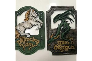NAUXIU Władca Pierścieni 'The Prancing Pony And The Green Dragon' zestaw znaków pubowych, 38 x 18 cm ręcznie robiony znak w stylu barowym, ręcznie robiony znak w stylu barowym 3D, śmieszne znaki barowe, znak