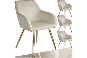 TecTake® Juego de Sillas Tapizadas en Terciopelo, Silla de Comedor Ergonómicas y Versátiles, Gran Estabilidad y Capacidad de Carga, Silla Cocina Elegantes - 4 Sillas Crema/Dorado