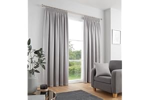Fusion Silver Pencil Pleat Curtains W90 x L72" (229x183cm) – 100% Cotton – Thermal & Soundproof – 2 Panels – Light Grey Bedroom Drapes – Lined Window Curtains – Classic Pleated Design
