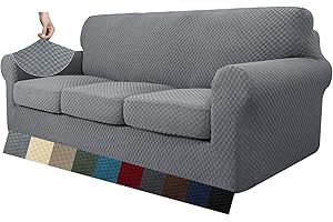 MAXIJIN 4 Piece Newest Jacquard Couch Covers for 3 Seater Super Stretch Non Slip Couch Cover for Dogs Pet Friendly Elastic Furniture Protector Sofa Slipcovers (3 Seater, Light Grey)