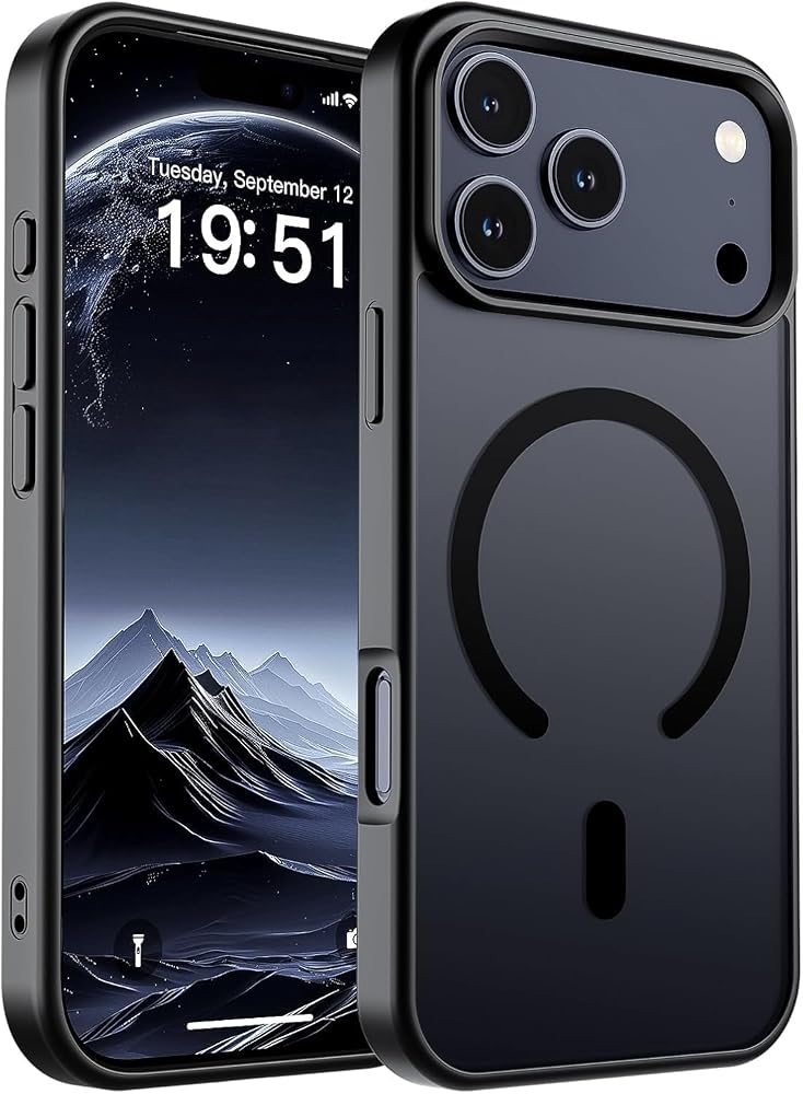 URUCHI Güçlü Manyetik Telefon Kılıfı, iPhone 18 Pro Max / 17 Pro Max, [Mag-Safe ile Uyumlu] [Askeri Düzey Düşme Koruması] [Güçlü Silikon Kenarlar] İnce Yarı Saydam Mat Koruyucu Kılıf (Siyah)