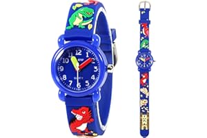 Mamiddle Girls and Boys Analogue Quartz Watch with Cartoon Design, 30 m Waterproof Silicone/Nylon Strap, Japanese Quartz Movement, Learning Watch for Children 3-10 Years