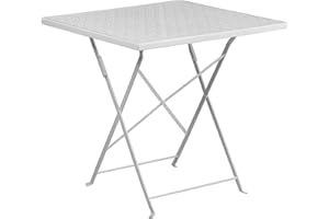 Flash Furniture Oia - Mesa de Patio Plegable de Acero para Interiores y Exteriores, de Grado Comercial, 28 Pulgadas, Color Blanco