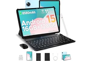 DOOGEE U11 Android 15 Tablet with Keyboard, 16GB RAM 128GB ROM(TF 2TB), 8580mAh Battery, Octa-Core Android Tablets 11 Inch, Widevine L1, 3.5mm Jack, 5G WiFi Tablet with Pen, Mouse & Case - Blue