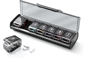 Glosen Weekly Pill Box 7 Day - Travel Pill Organiser with 7 Individual Compartments, Small Pill Case with Double Snap Lock, Tablet Container for Pocket Purse (Black)