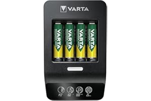 VARTA Cargador de Pilas, incl. 4x AA 2100mAh, cargador para pilas AA/AAA recargables, LCD Ultra Fast Charger+, carga por ranura única, 3 modos: carga rápida, carga, refresca, incl. adaptador de 12V