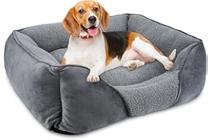 MIXJOY Dog Bed Medium Washable, Rectangle Pet Bed Grey Super Soft Puppy Beds Orthopedic Dog Bed with Anti-Slip Bottom, Calming Cat Bed for Teddy, Corgi, Chihuahua, 63×53×20 cm