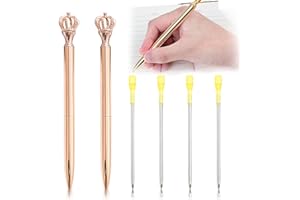 WDEC 2 sztuki długopisów koronowych, metalowe, różowe złoto, do szkoły, biura, 1,0 mm, z 4 wkładami do długopisów, czarny atrament, dla kobiet, dziewcząt, współpracowników