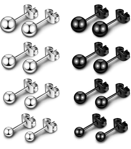 KGDUYC Orecchini da donna - 18 paar G23 titanio palla orecchini per le donne ragazza 3 mm~8 mm ipoallergenico oro/argento/blac orecchini per le orecchie sensibili