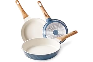 RIOVARM Zestaw patelni indukcyjnych z powłoką zapobiegającą przywieraniu, z uchwytem odpornym na wysokie temperatury, granitowa, omletowa, bez PFOA, zestaw naczyń do gotowania, nadaje się do różnych