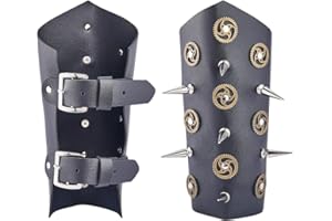 GORGECRAFT 2PCS Leather Arm Guards Medieval PU Leather Buckle Arm Bracers Spikes Rivet Gears Decoration Black Leather Gauntlets Wristband Retro Adjustable Strap Arm Armor Cuff Knight Cosplay Costumes