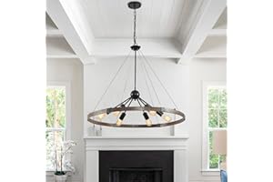 HVKVHVY Lampadari a soffitto a 6 luci , apparecchi di illuminazione industriali vintage, lampadario rustico nero E27 in metallo con altezza regolabile per soggiorno, cucina, camera da letto, fattoria, 80 cm