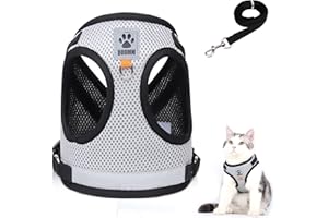 GRANTOP Cat Harness and Lead Set, Escape Proof Cat Kitten Walking Vest with Leash, Adjustable Soft Reflective Mesh Vest Harness and Lead for Small Medium Cats Pets (Grey, M)