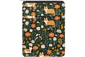 NICENEEDED Cat Flower Book Protector with Zipper, Medium Book Carriers Waterproof Front Pocket Book Covers, Washable Book Sleeves for Notebooks Hardcover and Paperback