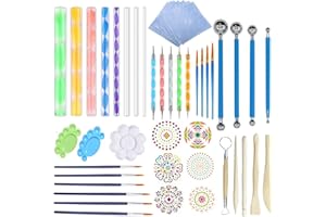 Fycooler Ensemble d'outils de pointage Mandala 48pcs Kit d'outils de peinture au pochoir Mandala Dotting pour la peinture de roches/pierres coloriage dessin/dessin d'artisanat d'art