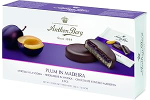 ANTHON BERG massepain tartes avec garnissage et revêtement Chocolat Anton de Montagne – Prune dans Madère (8 Pcs./220 g) Danois spécialité