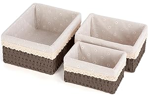FoiiLiio Set di 3 Cestino Portaoggetti e Porta Giocattoli, Cesto in Corda di Carta, Cestini Portaoggetti Bagno Bambini, per Camerette, Bagno, Cassetti, Cucine, Soggiorno (Caffè)