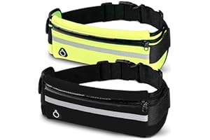 CREADY® Lot de 2 Ceinture Running Smartphone - 2x1 Sac Banane Telephone - de Course a Pied, Sport, Jogging, Footing, Courir - Fitness Belt Bag pour Tous Les Telephones, Vert & Noir