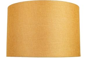 Contemporary and Sleek 12 Inch Ochre Linen Fabric Drum Lamp Shade 60w Maximum | 30cm Diameter | for Table Lamp or Pendant by Happy Homewares