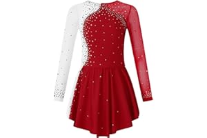 JanJean Mädchen Eiskunstlauf Kleid Glitzer Tanzkleid Langarm Ballett Trikot Tanz Body Ballettkleid Ballettanzug für Kinder 5-16 Jahre