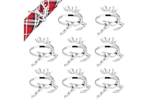 YIAJIA Christmas Napkin Rings - 8Pcs Christmas Silver Metal Reindeer Napkin Xmas Holiday Napkin Ring for Christmas Table Decor, Wedding, Xmas, Party Dinner, Thanksgiving