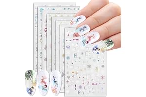 SALEEPENDENT 8 Hojas Pegatinas Para Uñas Navidad,Naviadad Copo de Nieve Muñeca Ciervo Nail Sticker,Decoración DIY Manicura,Nail Art Stickers Decoración(Color)