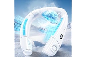 AMAILTOM Ventilateur de Cou Portable avec Grande Glacon Plaque de Refroidissement, Ventilateur Silencieux Climatiseur Cou Mobile 6000mAh Rechargeable, 360° Rafra Sortie d'air Froid Arrière pour Voyage, Blanc