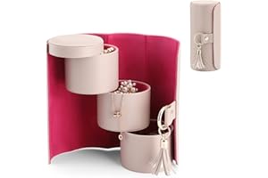 Vlando Portagioie viaggio, Rotolo Portagioie Organizzatore da viaggio, Portagioie in pelle PU per viaggiare e conservare anelli, orecchini, collane, Scelta del regalo (Rosa)
