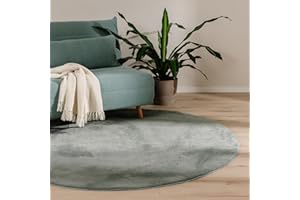 benuta Basic Tappeto salotto Furry - Verde Rotondo 200 cm - Soffice salotto - Retro antiscivolo - Lavabile - Compatibile con riscaldamento pavimento