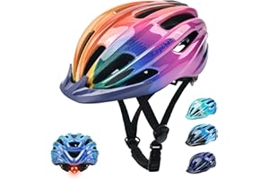 KOPOBOB Casco Bici Bambini 50-57CM Casco Bici Bambino con Luci Casco Bici Bambina con Visiera per Scooter BMX Scooter Roller Ride Regolabile per 5-13 Anni