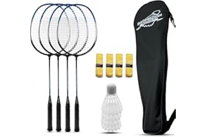 Magicorange Lot de 4 raquettes de badminton pour jeux en plein air, y compris 4 raquettes, 4 volants, 4 bandes antidérapantes de rechange et 1 sac de transport