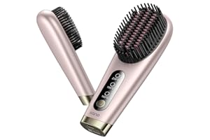 Llano Cordless Hair Straightener Brush,[2024 Upgraded] Portable Mini Straightening Brush for Travel, Negative Ion Hot Comb Hair Straightener for Women, 6400 mAh USB Rechargeable, 100M+,Ions Hot Brush