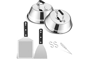 Joyfair Smash Burger Set, Edelstahl Grillbesteck Set mit 2 Burgerglocke und 2 Grillspachtel, Grill BBQ Plancha Zubehör für Außen & Innen, Camping- und Grillfreunde