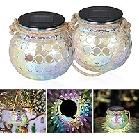 Solarleuchte Glas - 2 Stück Solar Laterne Glas, IP65 Wasserdichte Hängeleuchte, Solar Einmachglas Deko Aussen…