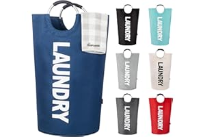 Caroeas 100L Panier à Linge Grande Capacité, Sac à Linge Pliable avec Poignées Rembourrées, Corbeilles à linge，Idéal pour le Rangement et le Transport des Vêtements，Bleu marine