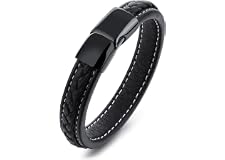 Pure titanium black leather bracelet mens Leather Bracelet STYSL294