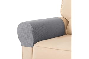 NEKOSUKI Arm Rest Covers Set, Set of 2 Stretch Armchair Covers for Arms, Spandex Polyester Sofa Arm Caps Non Slip Armrest Covers for Chairs Furniture Protector (Light Gray)