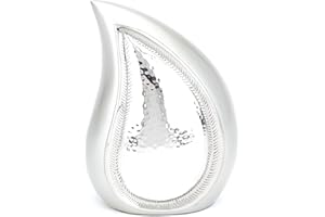 Urns UK Cremation Ashes Urn Brass Teardrop Torquay Hammered Silver 6", 0.5L