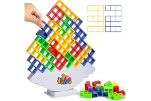 Euakee Tetra Tower Spiel, 32 PCS Tetris Tower Spiel Tetris Balance Spiel Tetra Tower Game für Kinder Erwachsener Lustige Tetris Stapelturm Spiel Creative Stack Attack Spielzeug Geschenk Mädchen Junge