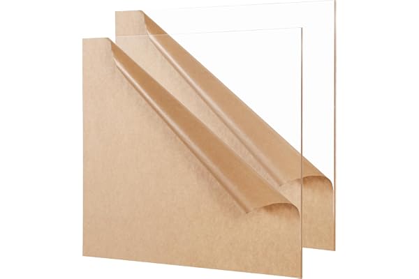 KAITELA Clear Cast Acrylic Sheet 12" x 12" x 1/8" Thick (3mm), Pack of 2 Plexiglass Square Panel Transparent Plastic Board for Sign, Craft, Display Projects, Laser Cutting, Engrave