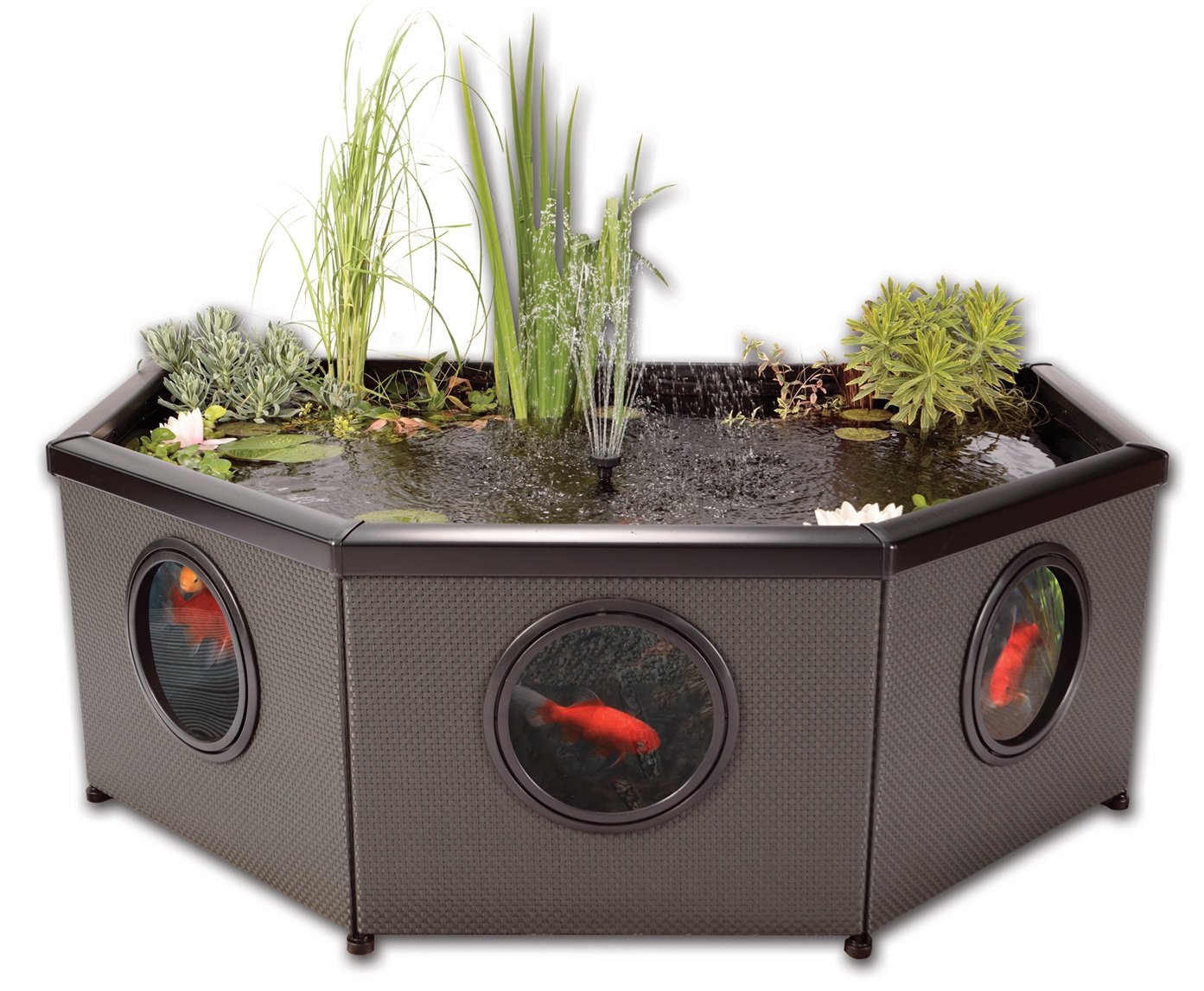 Blagdon Affinity Grand Half-Moon Living Water Feature Pool, Mocha Weave/Black Aluminium