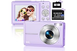 YLSHGXFC Cámara de Fotos, 1080P 44MP HD Cámara Digital, Cámara Digital Compacta con Tarjeta Micro SD de 32 GB, Recargable Camara de Fotos Digital con Zoom 16X Camara Digitales Compacta para Niño(Morado)