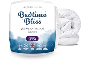 Linens Limited - Single Duvet 12 Tog, Made in the UK, Bedtime Bliss, All Year Round Quilt, Soft and Comfy, Hollowfibre, Machine Washable (White)