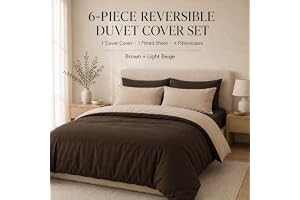 Good Sleep King Size Duvet Cover Set - 6 Piece | 220x240cm | Brown Reversible | Soft Microfiber Duvet Cover, Fitted Sheet & 4 Pillowcases | Wrinkle-Free, Easy Care | Made in UAE