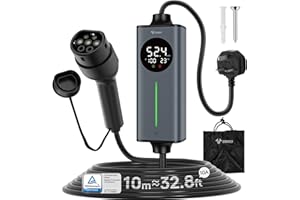 GONEO 10M 3 Pin EV Charger Type 2 UK Plug | Electric Car Charger Cable 10A 2.3kW | Temperature Monitoring,AC 30mA+DC 6mA Leakage & Earth Fault Protection | Adjustable Current & Timer for Home Charging