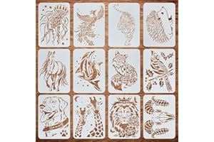 ‎FINGERINSPIRE FINGERINSPIRE 12 Stück Wildtier Malerei Große Schablone 21x29.7 cm Fuchs Tiger Pfau Wal Pferd Löwe Qualle Hund Vogel Igel Giraffenmuster Schablone Tiersprühschablone Für Heimdekoration