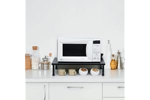 Livzing Metal Universal Microwave Oven Fix Stand Microwave Stand Kitchen Appliances Storage Organizer Holder Cooker, Utensils, Dish Rack and Countertop Floor Platform OTG -Black-(Up to 30L)