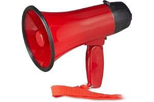 Relaxdays megafon för stadion, megafon med olé olé-ljud, bullhorn m. infällbart handtag och handrem, plast, 10 watt