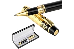 Amaxiu Luxuriöses Metall Schweres Kugelschreiber Set, 0.5 mm hochwertig kugelschreiber Schöner Schwarzer Tintenroller mit 2 Ersatzminen Ausgefallene Stifte Für Geschäft Tagebuch Büro Geschenk